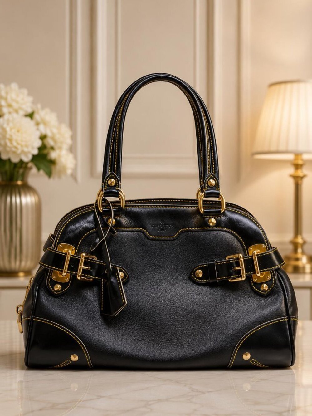 Authentic Louis Vuitton Le Radieux Suhali Black Leather Satchel Bag Luxury Bag - Picture 1 of 16